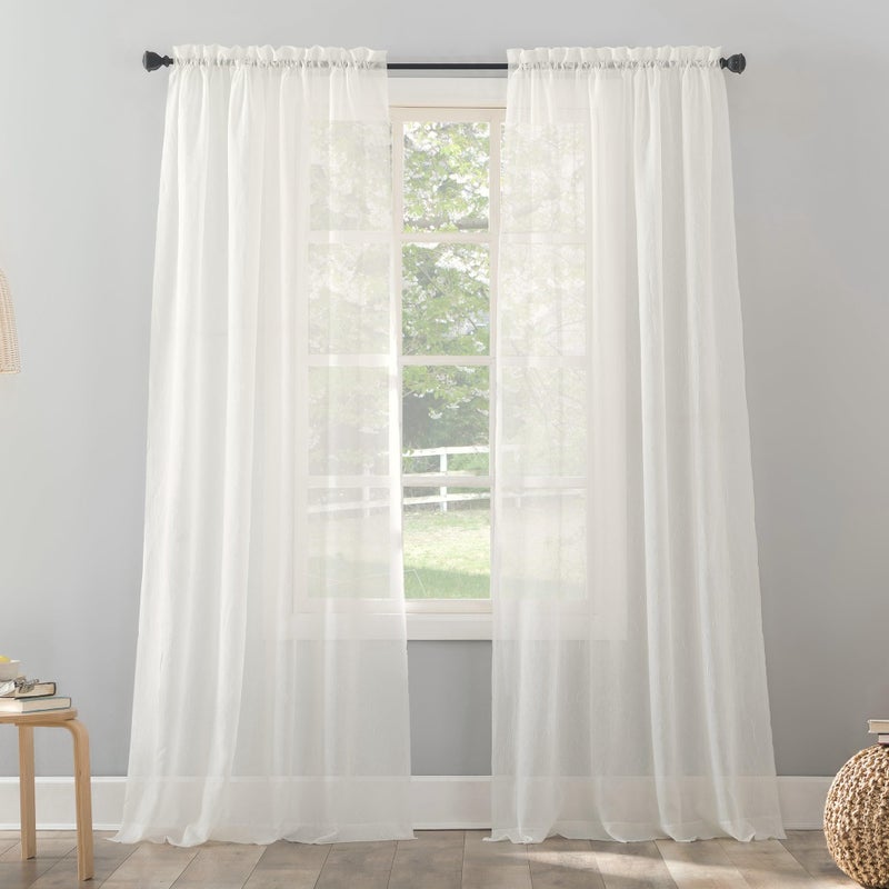No. 918 Erica Crushed Sheer Voile Rod Pocket Curtain Panel, 51" x 95", Eggshell Off-White - Image 1